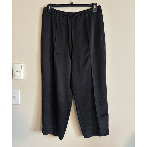 Madewell Pintuck Slim Pull On‎ Pants Black Velvet Womens L Satin Minimalist - Picture 3 of 7